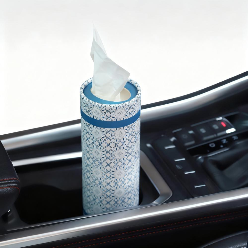 Cylindrical Facial Tissue Holder (Portable, Stylish Pattern Design)