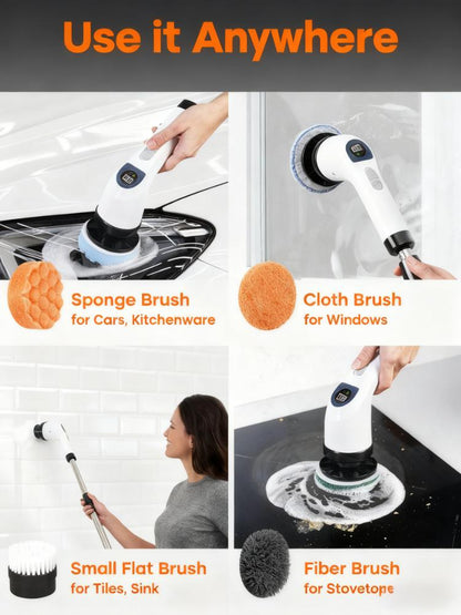Rechargeable Extendable Spin Scrubber (8 Attachments, IPX6 Water Resistant)