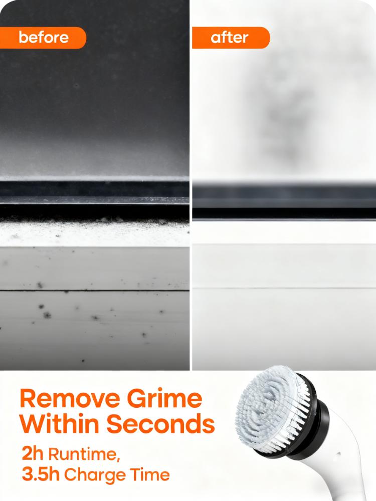 Rechargeable Extendable Spin Scrubber (8 Attachments, IPX6 Water Resistant)