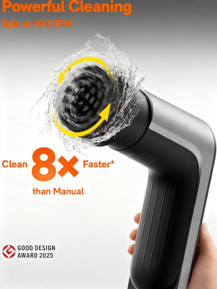 IPX7 Waterproof Kitchen Spin Scrubber (6-in-1 Brushes, 400 RPM)