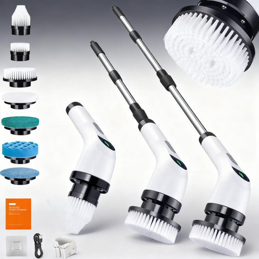 Rechargeable Extendable Spin Scrubber (8 Attachments, IPX6 Water Resistant)