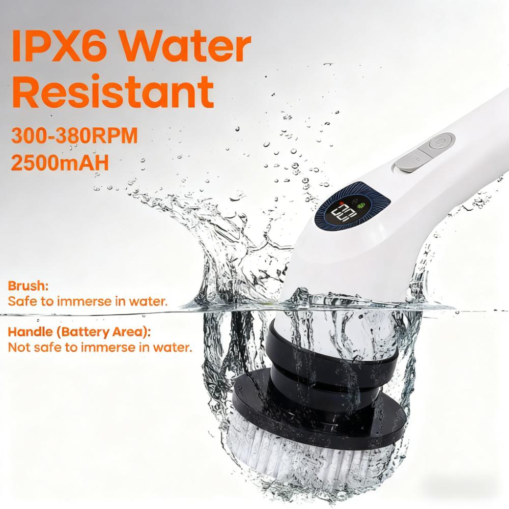 Rechargeable Extendable Spin Scrubber (8 Attachments, IPX6 Water Resistant)