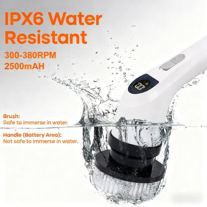 Rechargeable Extendable Spin Scrubber (8 Attachments, IPX6 Water Resistant)