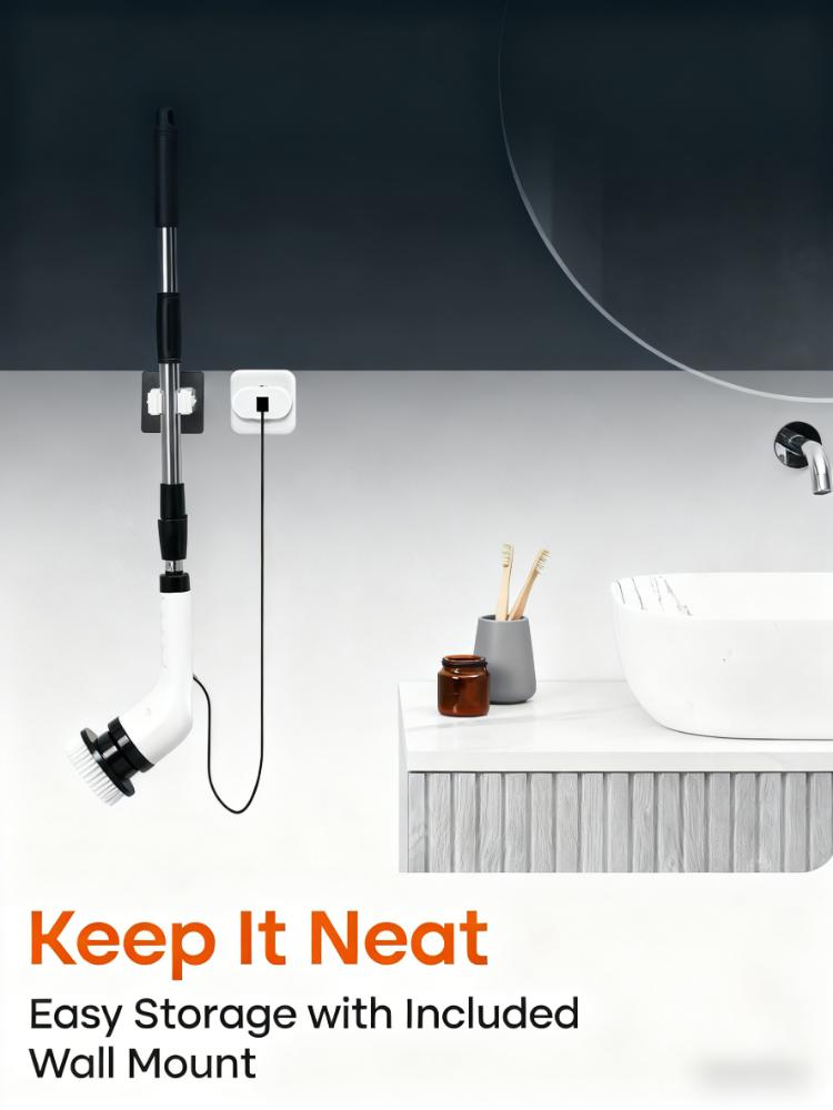 Rechargeable Extendable Spin Scrubber (8 Attachments, IPX6 Water Resistant)